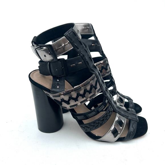 Donald J Pliner Bindy Block Cage Heels Gladiator Strappy Studded Metallic 9 - Picture 2 of 12